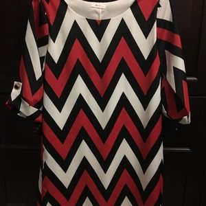 Red, Black, and White Chevron Dress